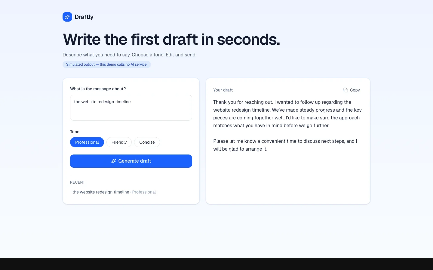 Draftly concept demo screenshot