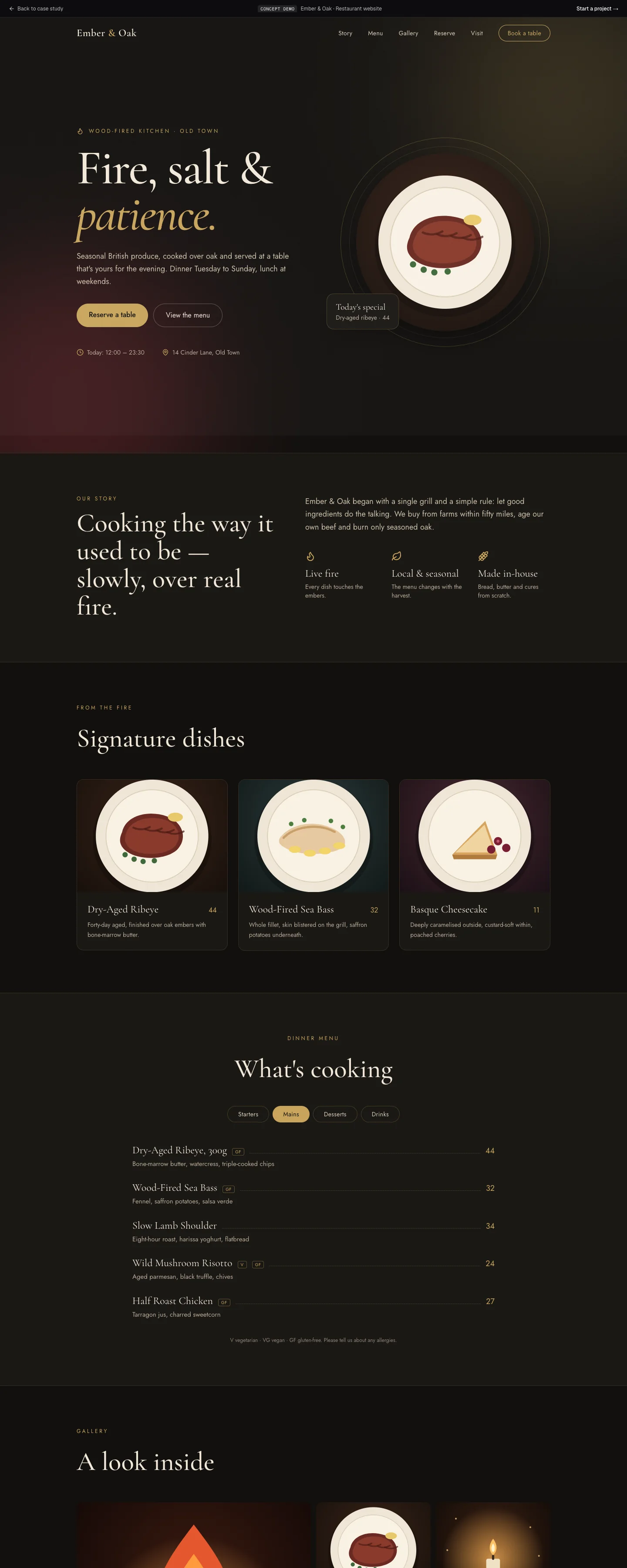Ember & Oak concept website