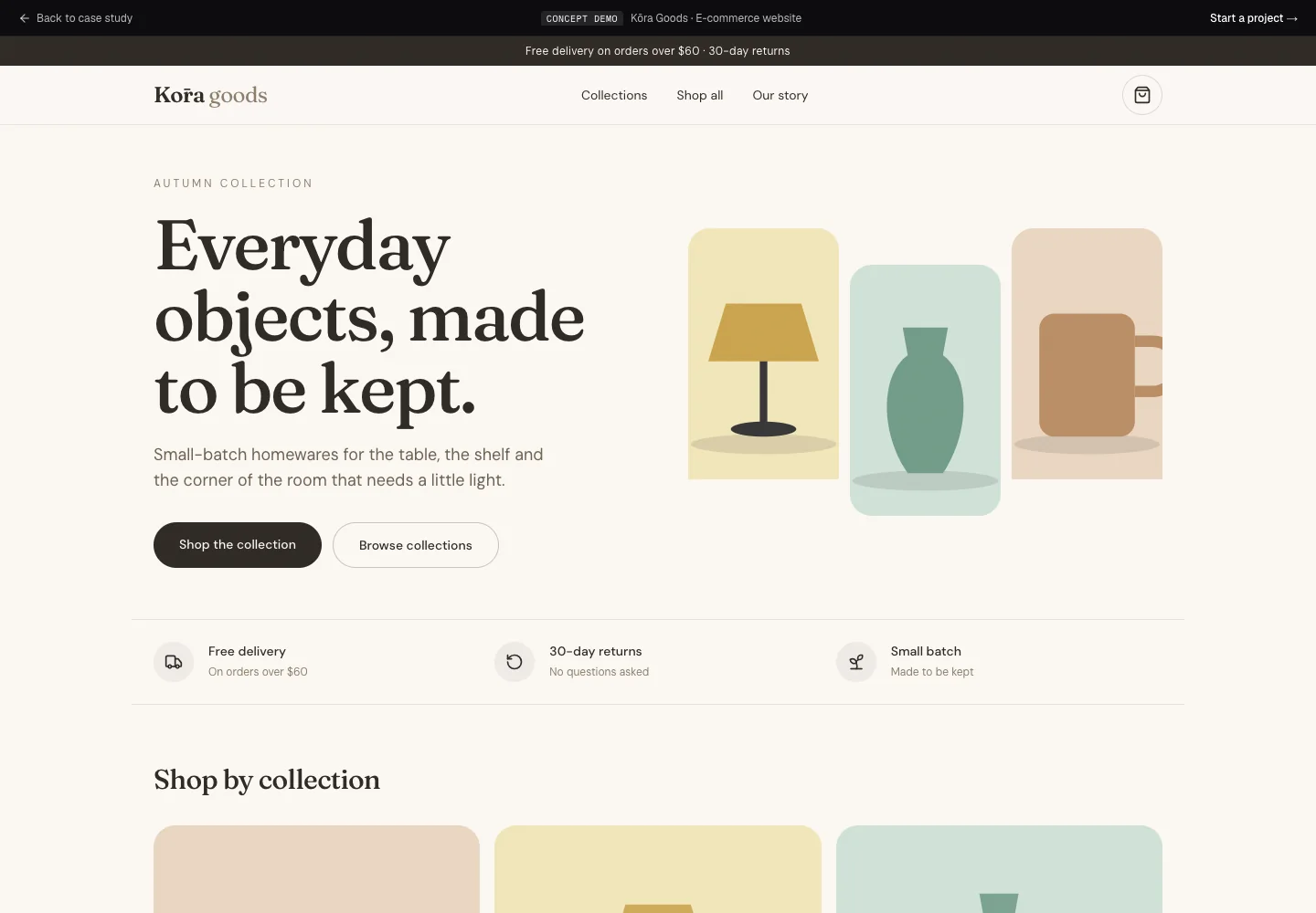 Kōra Goods concept website