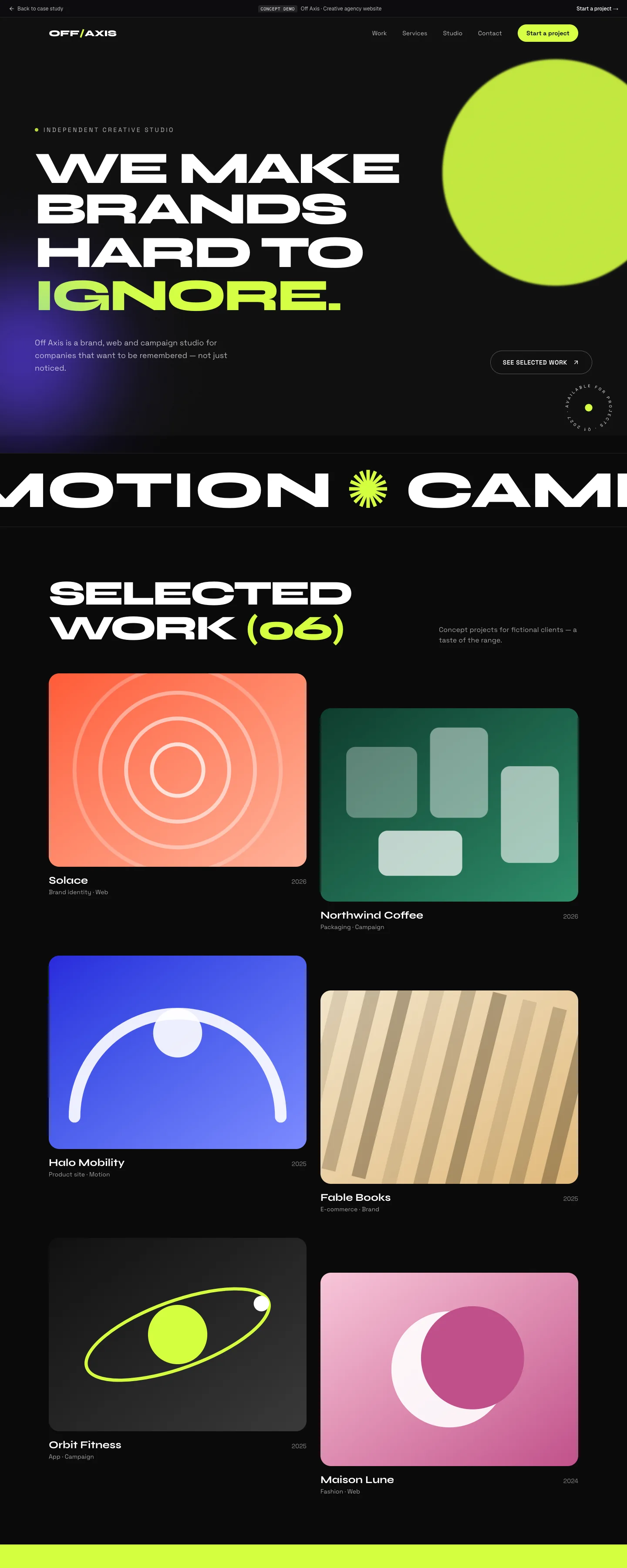 Off Axis Studio concept website