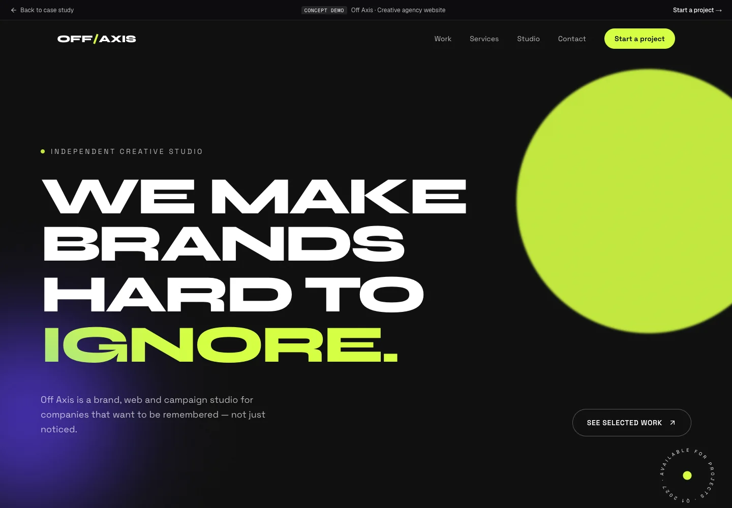Off Axis Studio concept website